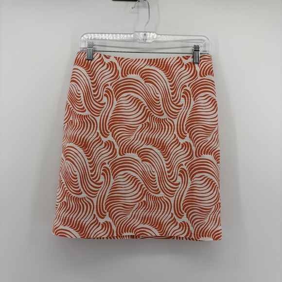 Ann Taylor Dresses & Skirts - Ann Taylor Womens 2 Orange White Pencil Skirt Abstract Wave Cotton Blend Zip